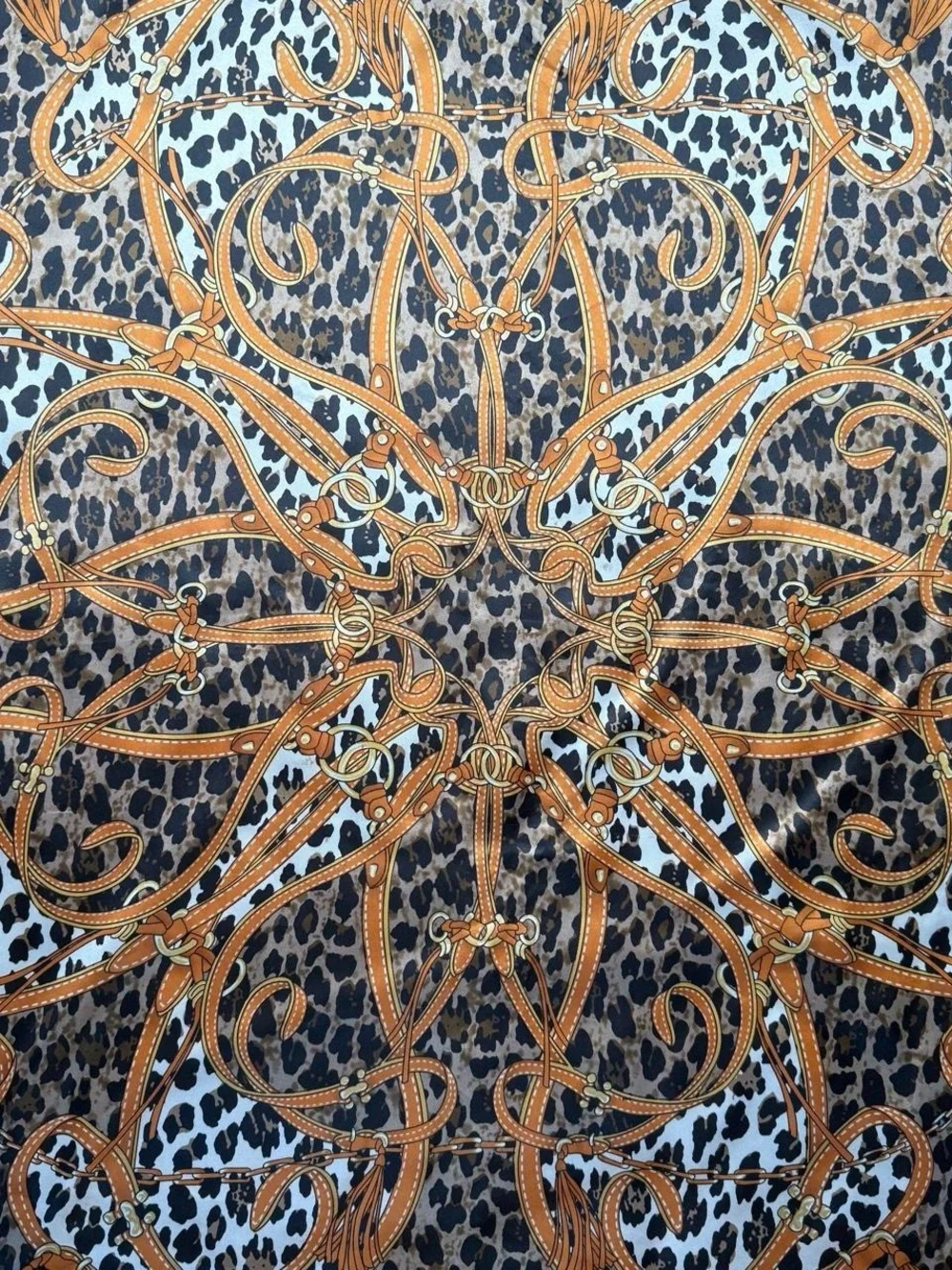 Leopard Print Equestrian Baroque Belt Tassel Square Scarf 35x35